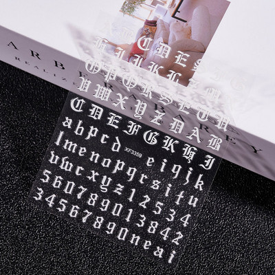 1 kom 3D naljepnice za nokte s brojevima Naljepnice u stilu slova stare engleske abecede Oblozi Samoljepljivi klizači za nokte Dekoracija Manikura