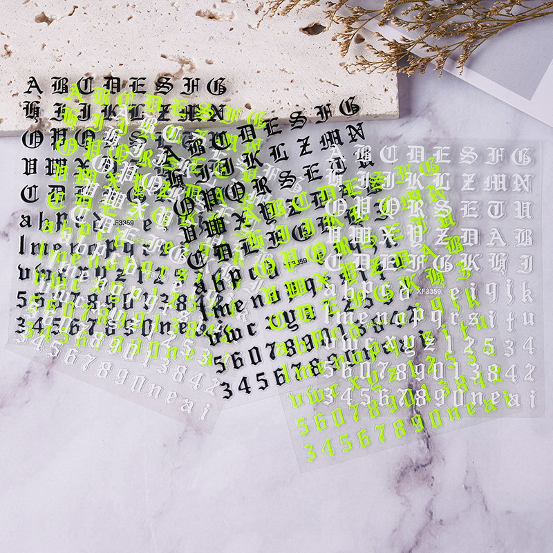 1 kom 3D naljepnice za nokte s brojevima Naljepnice u stilu slova stare engleske abecede Oblozi Samoljepljivi klizači za nokte Dekoracija Manikura