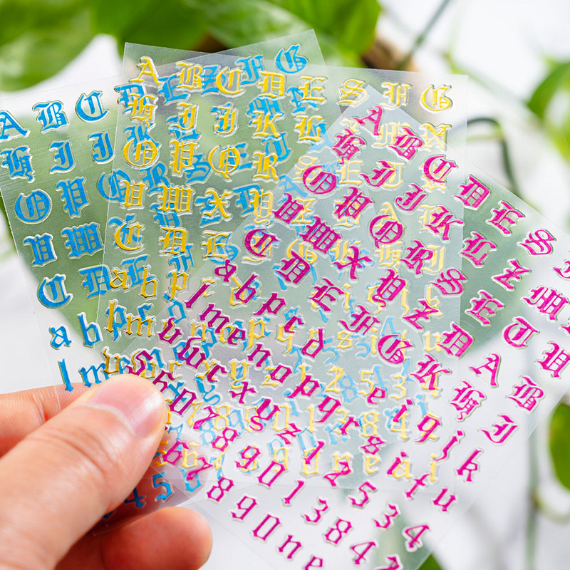 1 kom 3D naljepnice za nokte s brojevima Naljepnice u stilu slova stare engleske abecede Oblozi Samoljepljivi klizači za nokte Dekoracija Manikura