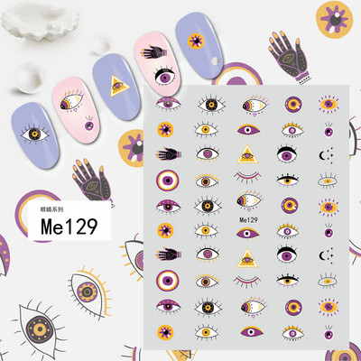 1 foaie 3D albastru Evil Eye Design Nail Art Decalcomani DIY Auto-adeziv Charms Glisoare linie abstractă Decorare Autocolante colorate pentru unghii