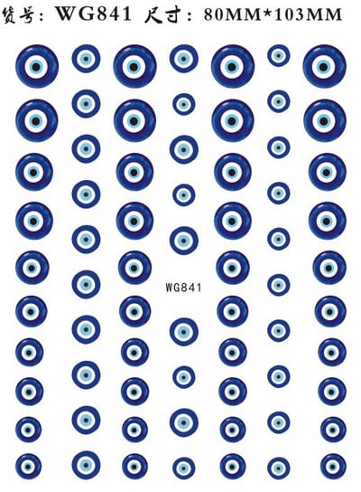 1 foaie 3D albastru Evil Eye Design Nail Art Decalcomani DIY Auto-adeziv Charms Glisoare linie abstractă Decorare Autocolante colorate pentru unghii