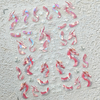 Plemeniti laserski polarizirani zeleni zmaj povoljni oblaci luksuzne 3D samoljepljive naljepnice za ukrašavanje noktiju naljepnica alata za manikuru u kineskom stilu