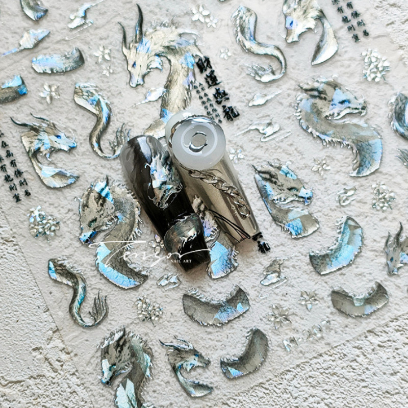 Plemeniti laserski polarizirani zeleni zmaj povoljni oblaci luksuzne 3D samoljepljive naljepnice za ukrašavanje noktiju naljepnica alata za manikuru u kineskom stilu