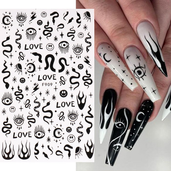 3D змийски печат Стикери за нокти Черно и бяло злато Слънце Луна Doodle Pattern Tattoo Decals Butterfly Nail Art Decoration Stickers