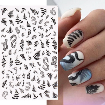 3D змийски печат Стикери за нокти Черно и бяло злато Слънце Луна Doodle Pattern Tattoo Decals Butterfly Nail Art Decoration Stickers