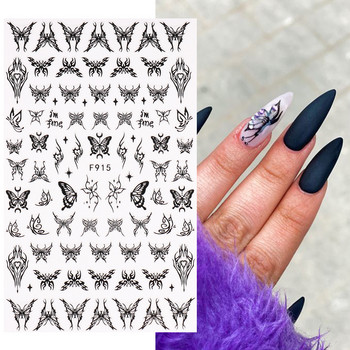 3D змийски печат Стикери за нокти Черно и бяло злато Слънце Луна Doodle Pattern Tattoo Decals Butterfly Nail Art Decoration Stickers