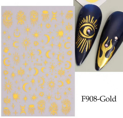 3D Snake Print Nagu uzlīmes Melnbalts Zelts Saules Mēness Rotaļveida raksts Tetovējumu uzlīmes Tauriņu nagu mākslas rotājumu uzlīmes