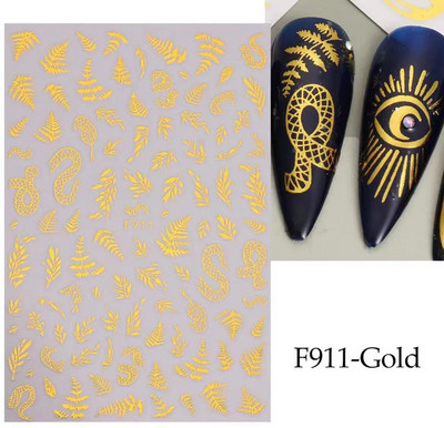 3D Snake Print Nagu uzlīmes Melnbalts Zelts Saules Mēness Rotaļveida raksts Tetovējumu uzlīmes Tauriņu nagu mākslas rotājumu uzlīmes