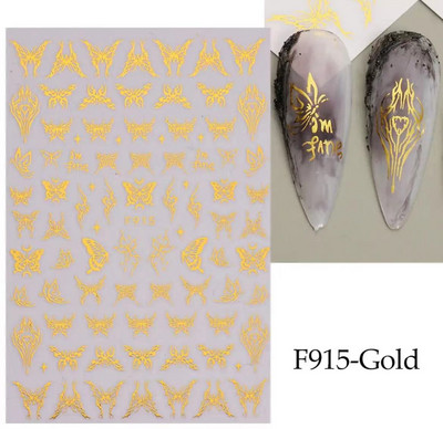 3D Snake Print Nagu uzlīmes Melnbalts Zelts Saules Mēness Rotaļveida raksts Tetovējumu uzlīmes Tauriņu nagu mākslas rotājumu uzlīmes