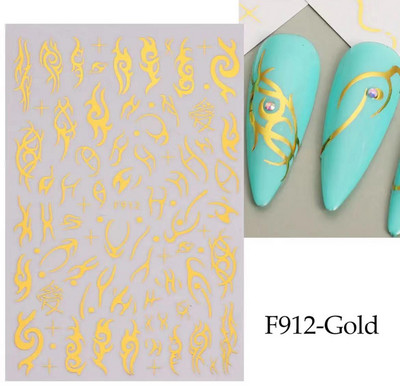 3D Snake Print Nagu uzlīmes Melnbalts Zelts Saules Mēness Rotaļveida raksts Tetovējumu uzlīmes Tauriņu nagu mākslas rotājumu uzlīmes