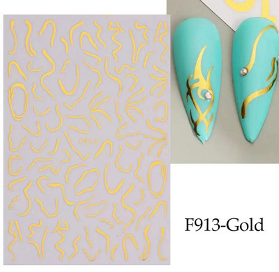 3D Snake Print Nagu uzlīmes Melnbalts Zelts Saules Mēness Rotaļveida raksts Tetovējumu uzlīmes Tauriņu nagu mākslas rotājumu uzlīmes