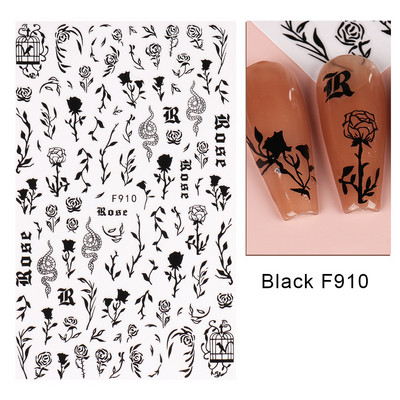 3D Snake Print Nagu uzlīmes Melnbalts Zelts Saules Mēness Rotaļveida raksts Tetovējumu uzlīmes Tauriņu nagu mākslas rotājumu uzlīmes