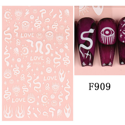 3D Snake Print Nagu uzlīmes Melnbalts Zelts Saules Mēness Rotaļveida raksts Tetovējumu uzlīmes Tauriņu nagu mākslas rotājumu uzlīmes