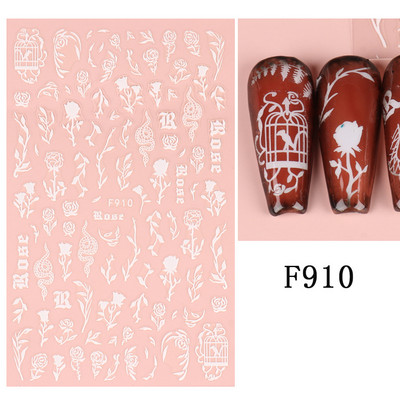 3D Snake Print Nagu uzlīmes Melnbalts Zelts Saules Mēness Rotaļveida raksts Tetovējumu uzlīmes Tauriņu nagu mākslas rotājumu uzlīmes