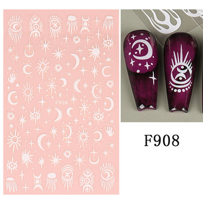 3D Snake Print Nagu uzlīmes Melnbalts Zelts Saules Mēness Rotaļveida raksts Tetovējumu uzlīmes Tauriņu nagu mākslas rotājumu uzlīmes