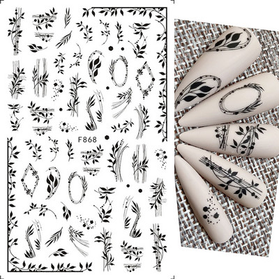 3D Snake Print Nagu uzlīmes Melnbalts Zelts Saules Mēness Rotaļveida raksts Tetovējumu uzlīmes Tauriņu nagu mākslas rotājumu uzlīmes