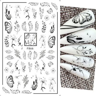 3D Snake Print Nagu uzlīmes Melnbalts Zelts Saules Mēness Rotaļveida raksts Tetovējumu uzlīmes Tauriņu nagu mākslas rotājumu uzlīmes