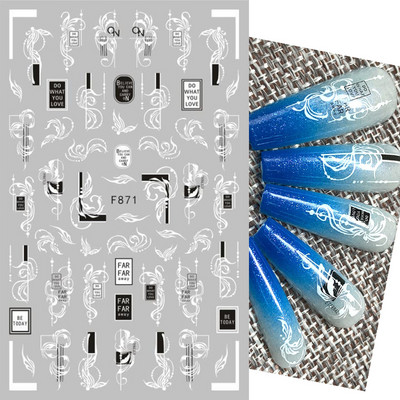 3D Snake Print Nagu uzlīmes Melnbalts Zelts Saules Mēness Rotaļveida raksts Tetovējumu uzlīmes Tauriņu nagu mākslas rotājumu uzlīmes