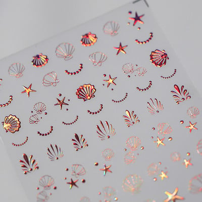 1 Φύλλο 5D Bronzing Pearls Shell Nail Art Αυτοκόλλητα Rose Gold Laser Starfish Moon Sun Slider Διακοσμητικά νυχιών Χαλκομανίες Αξεσουάρ