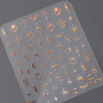 1 loksne 5D bronzējošas pērles Shell nagu mākslas uzlīmes rožzelta lāzera jūras zvaigzne mēness saule slīdnis nagu rotājumi uzlīmes Aksesuāri