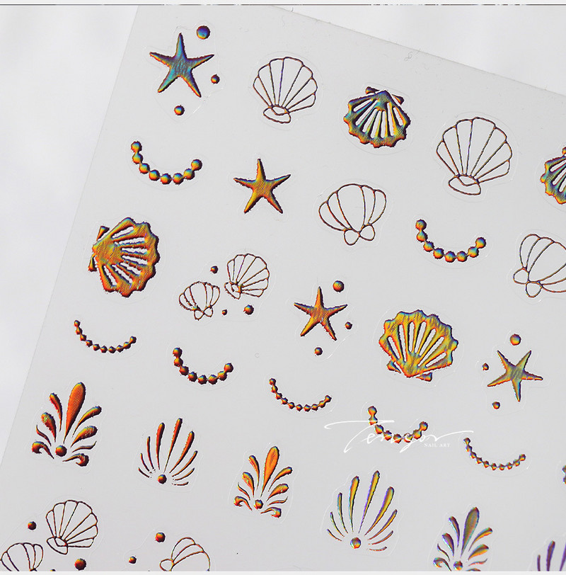 1 loksne 5D bronzējošas pērles Shell nagu mākslas uzlīmes rožzelta lāzera jūras zvaigzne mēness saule slīdnis nagu rotājumi uzlīmes Aksesuāri