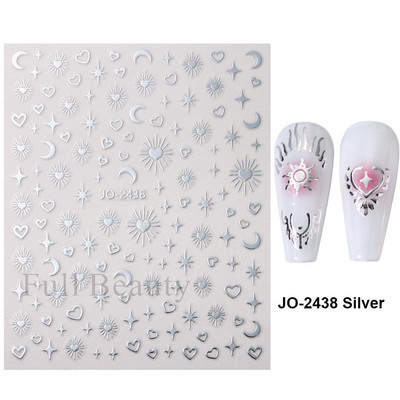 3D Metāla Zvaigzne Sirds Uzlīmes Nagiem Sudraba bronzas Saules Mēness Slīdņi Y2k Lāzera Līmes Uzlīmes Manikīra folijas Dekorācijas