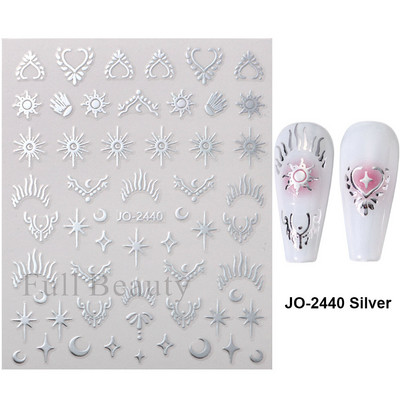 3D Metāla Zvaigzne Sirds Uzlīmes Nagiem Sudraba bronzas Saules Mēness Slīdņi Y2k Lāzera Līmes Uzlīmes Manikīra folijas Dekorācijas