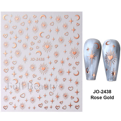 3D Metāla Zvaigzne Sirds Uzlīmes Nagiem Sudraba bronzas Saules Mēness Slīdņi Y2k Lāzera Līmes Uzlīmes Manikīra folijas Dekorācijas