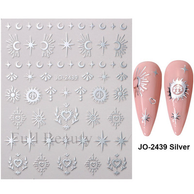 3D Metāla Zvaigzne Sirds Uzlīmes Nagiem Sudraba bronzas Saules Mēness Slīdņi Y2k Lāzera Līmes Uzlīmes Manikīra folijas Dekorācijas