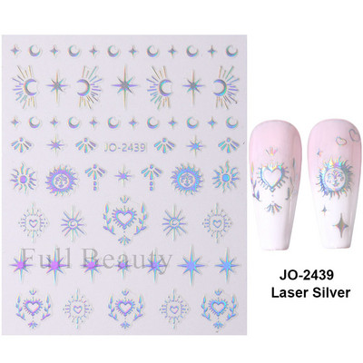 3D Metāla Zvaigzne Sirds Uzlīmes Nagiem Sudraba bronzas Saules Mēness Slīdņi Y2k Lāzera Līmes Uzlīmes Manikīra folijas Dekorācijas