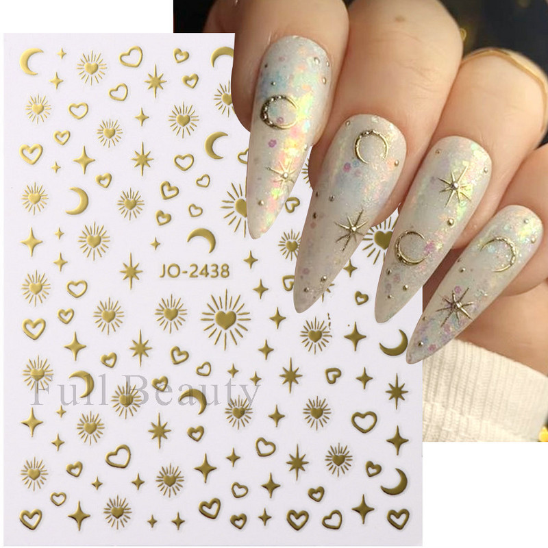 3D Metāla Zvaigzne Sirds Uzlīmes Nagiem Sudraba bronzas Saules Mēness Slīdņi Y2k Lāzera Līmes Uzlīmes Manikīra folijas Dekorācijas