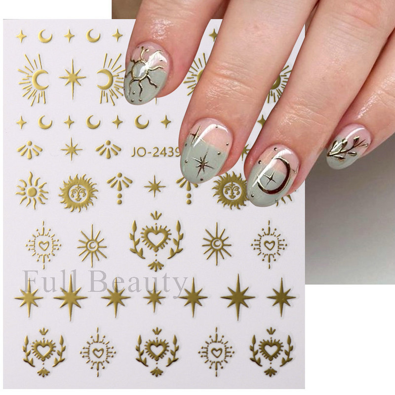 3D Metāla Zvaigzne Sirds Uzlīmes Nagiem Sudraba bronzas Saules Mēness Slīdņi Y2k Lāzera Līmes Uzlīmes Manikīra folijas Dekorācijas