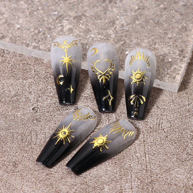 3D Metāla Zvaigzne Sirds Uzlīmes Nagiem Sudraba bronzas Saules Mēness Slīdņi Y2k Lāzera Līmes Uzlīmes Manikīra folijas Dekorācijas