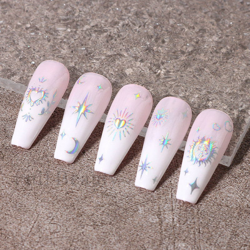 3D Metāla Zvaigzne Sirds Uzlīmes Nagiem Sudraba bronzas Saules Mēness Slīdņi Y2k Lāzera Līmes Uzlīmes Manikīra folijas Dekorācijas