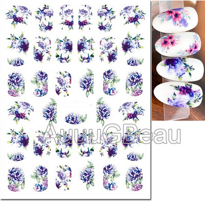 Autocolante 3d Nail Art Trandafiri roz pentru copii Flori Litere albe Glisoare adezive Decalcomanii Manichiura pentru unghii decorate