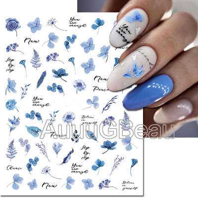 Autocolante 3d Nail Art Trandafiri roz pentru copii Flori Litere albe Glisoare adezive Decalcomanii Manichiura pentru unghii decorate