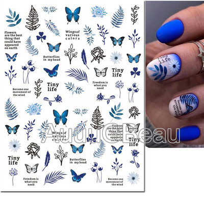 Autocolante 3d Nail Art Trandafiri roz pentru copii Flori Litere albe Glisoare adezive Decalcomanii Manichiura pentru unghii decorate