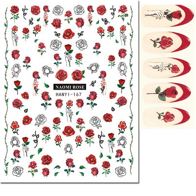 Autocolante 3d Nail Art Trandafiri roz pentru copii Flori Litere albe Glisoare adezive Decalcomanii Manichiura pentru unghii decorate