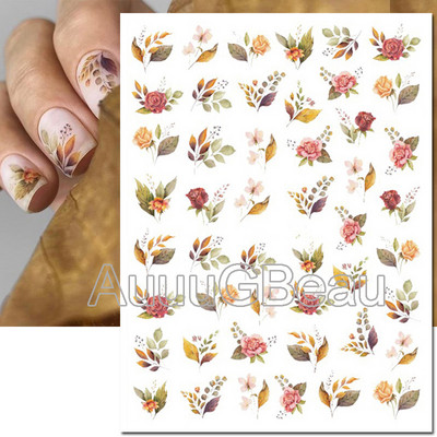 Autocolante 3d Nail Art Trandafiri roz pentru copii Flori Litere albe Glisoare adezive Decalcomanii Manichiura pentru unghii decorate