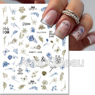 Autocolante 3d Nail Art Trandafiri roz pentru copii Flori Litere albe Glisoare adezive Decalcomanii Manichiura pentru unghii decorate
