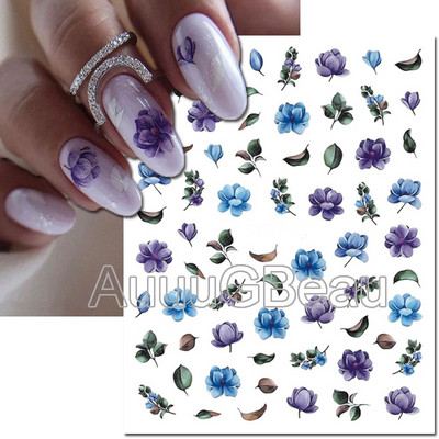 Autocolante 3d Nail Art Trandafiri roz pentru copii Flori Litere albe Glisoare adezive Decalcomanii Manichiura pentru unghii decorate