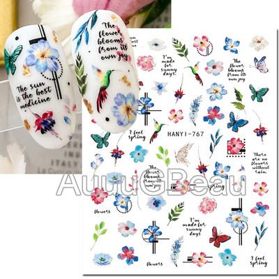 Autocolante 3d Nail Art Trandafiri roz pentru copii Flori Litere albe Glisoare adezive Decalcomanii Manichiura pentru unghii decorate