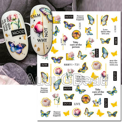 Autocolante 3d Nail Art Trandafiri roz pentru copii Flori Litere albe Glisoare adezive Decalcomanii Manichiura pentru unghii decorate