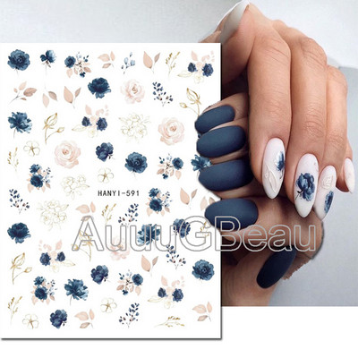 Autocolante 3d Nail Art Trandafiri roz pentru copii Flori Litere albe Glisoare adezive Decalcomanii Manichiura pentru unghii decorate