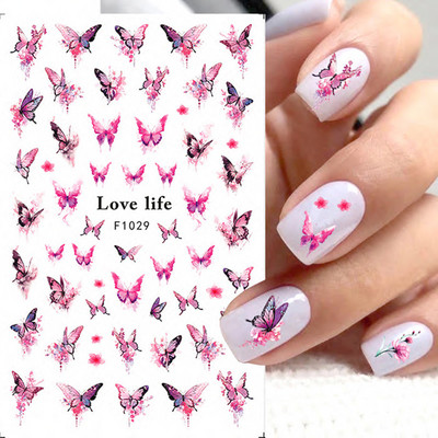 Autocolante 3d Nail Art Trandafiri roz pentru copii Flori Litere albe Glisoare adezive Decalcomanii Manichiura pentru unghii decorate