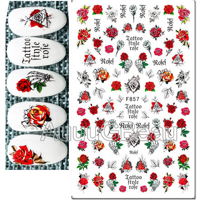 Autocolante 3d Nail Art Trandafiri roz pentru copii Flori Litere albe Glisoare adezive Decalcomanii Manichiura pentru unghii decorate