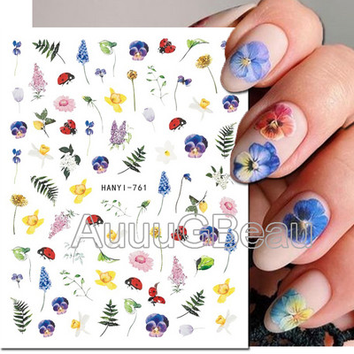 Autocolante 3d Nail Art Trandafiri roz pentru copii Flori Litere albe Glisoare adezive Decalcomanii Manichiura pentru unghii decorate