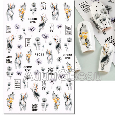 Autocolante 3d Nail Art Trandafiri roz pentru copii Flori Litere albe Glisoare adezive Decalcomanii Manichiura pentru unghii decorate