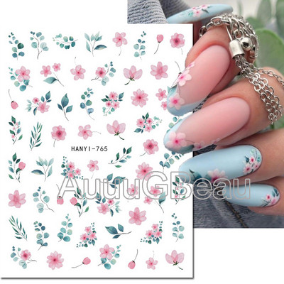 Autocolante 3d Nail Art Trandafiri roz pentru copii Flori Litere albe Glisoare adezive Decalcomanii Manichiura pentru unghii decorate