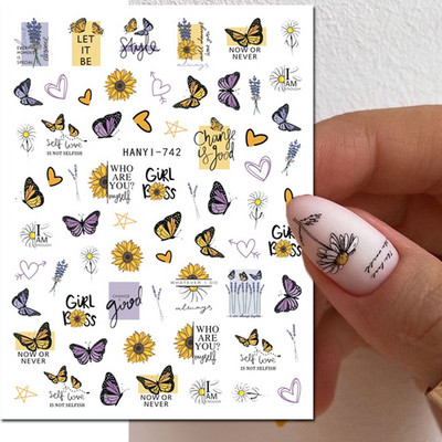 Autocolante 3d Nail Art Trandafiri roz pentru copii Flori Litere albe Glisoare adezive Decalcomanii Manichiura pentru unghii decorate